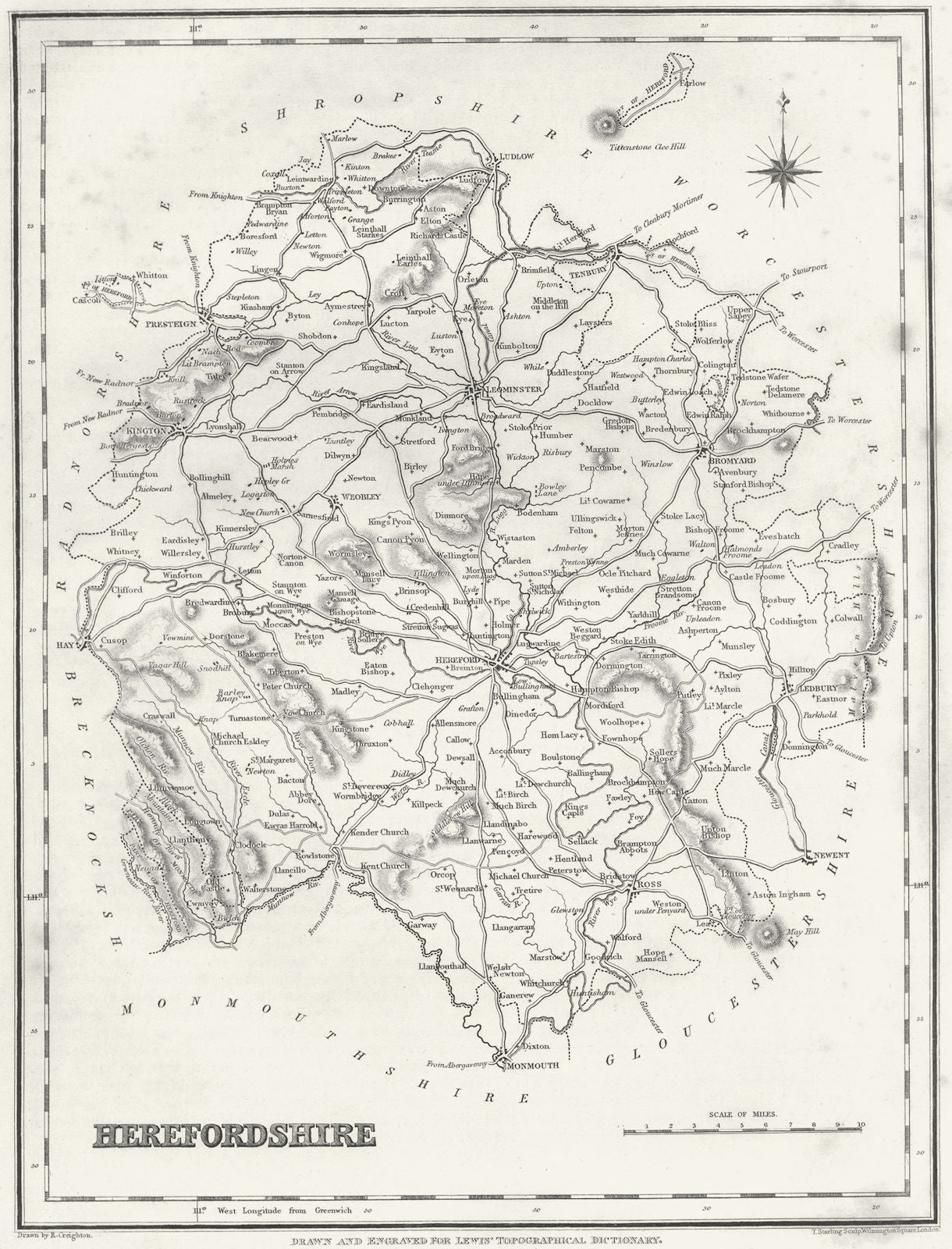 HEREFORD. Herefordshire. Lewis 1831 old antique vintage map plan chart